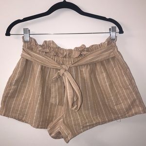 Tan Striped Paper-bag Shorts